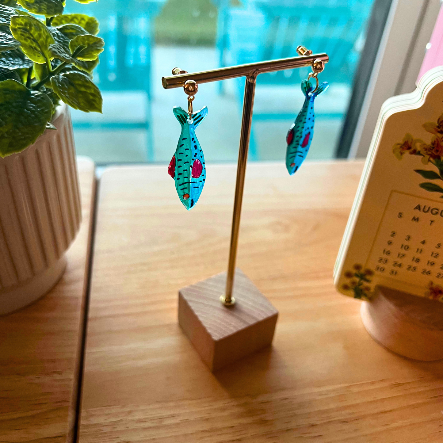 Stud Earrings - Blue Transparent Fish