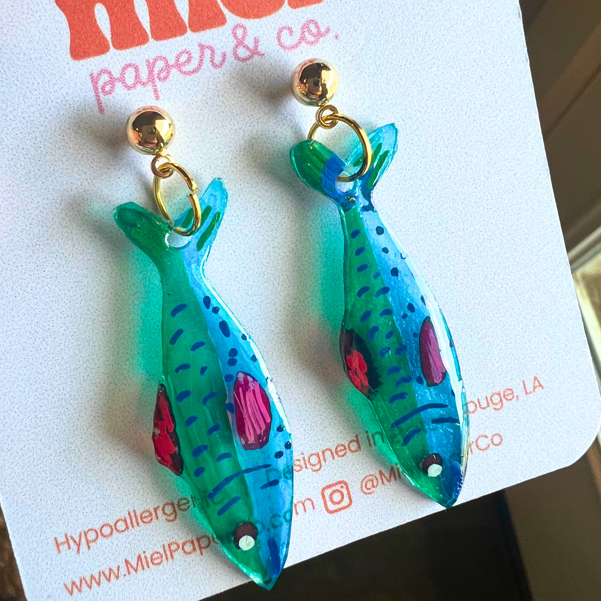 Stud Earrings - Blue Transparent Fish