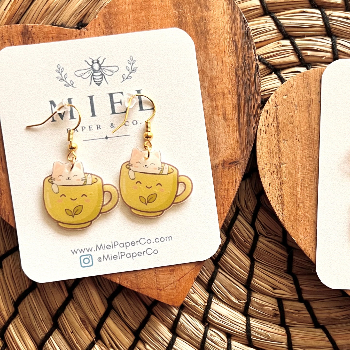 Dangle Earrings - Green Tea Kitty