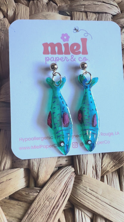 Stud Earrings - Blue Transparent Fish